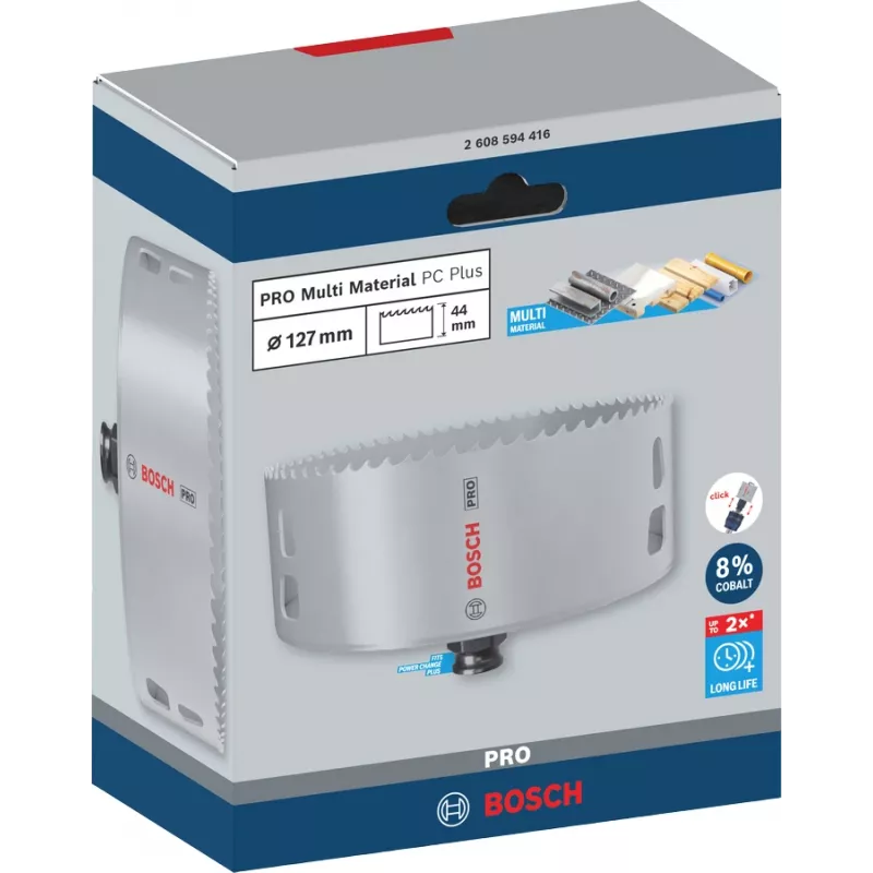 Bosch PRO Multi Material PC Plus, 44/127 mm, individual, broca, pladur, metal, metal não ferroso, plástico, madeira macia, preto, cinzento, aço-cobalto, liga de cobalto aço rápido (HSS-Co)