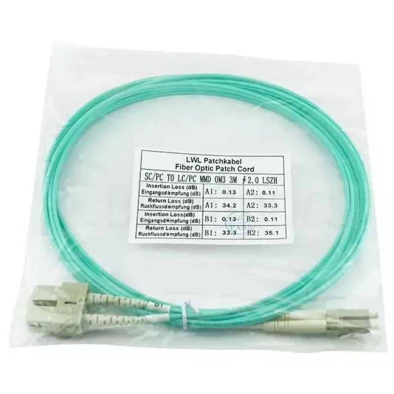 BlueOptics 055702T512000001M-BO cabo de ligação de fibra ótica duplex, LC-SC multimodo OM3, 1 m, LC-UPC/SC-UPC, bege