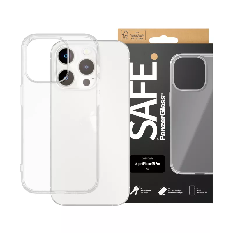PanzerGlass SAFE. by ® Capa TPU transparente iPhone 15 Pro