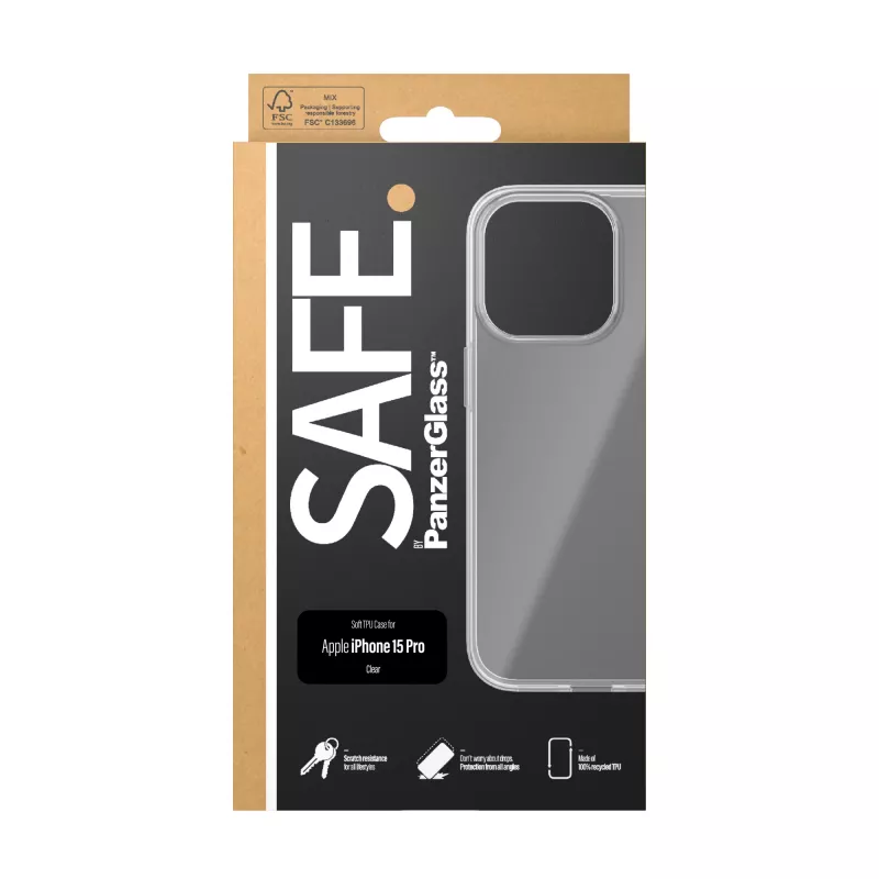 PanzerGlass SAFE. by ® Capa TPU transparente iPhone 15 Pro