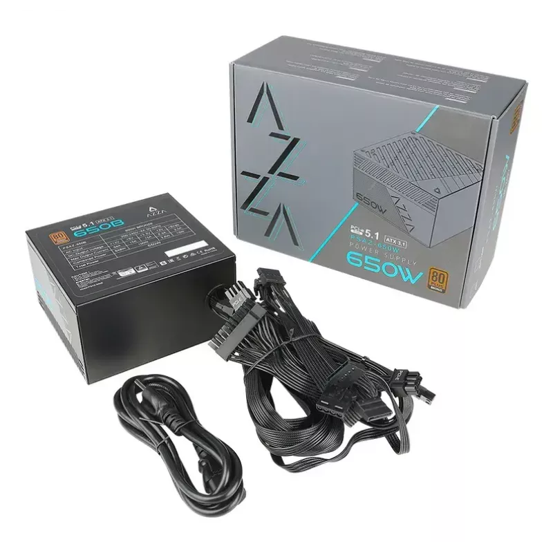 Fonte de alimentação AZZA PSAZ-650B (ATX3.1) 650 W, 20+4 pinos ATX, não modular, 80 PLUS Bronze, preta