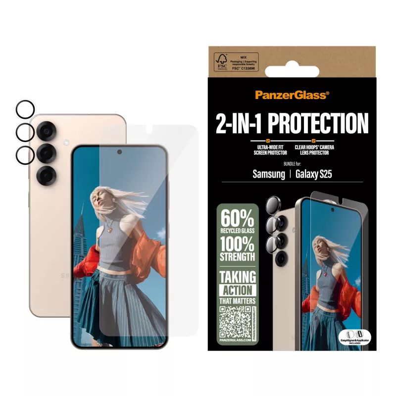 PanzerGlass pacote de proteção 2 em 1 Samsung Galaxy S25 resistente a riscos e choques