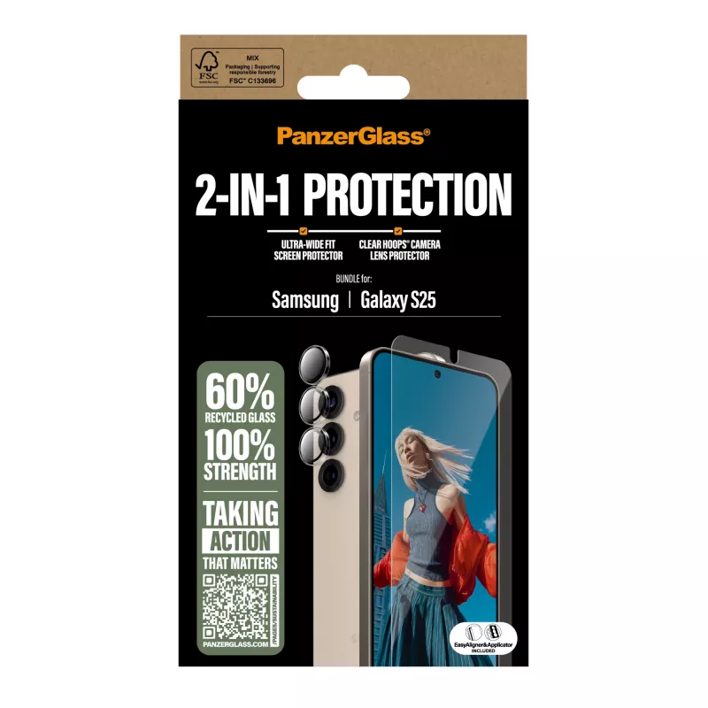 PanzerGlass pacote de proteção 2 em 1 Samsung Galaxy S25 resistente a riscos e choques