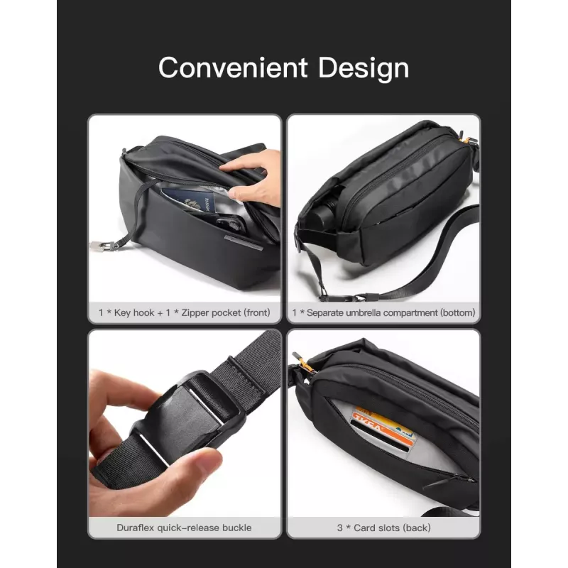Bolsa de tiracolo Inateck LB03014 — unissexo poliéster 900D, fecho de correr, 4 l, preto