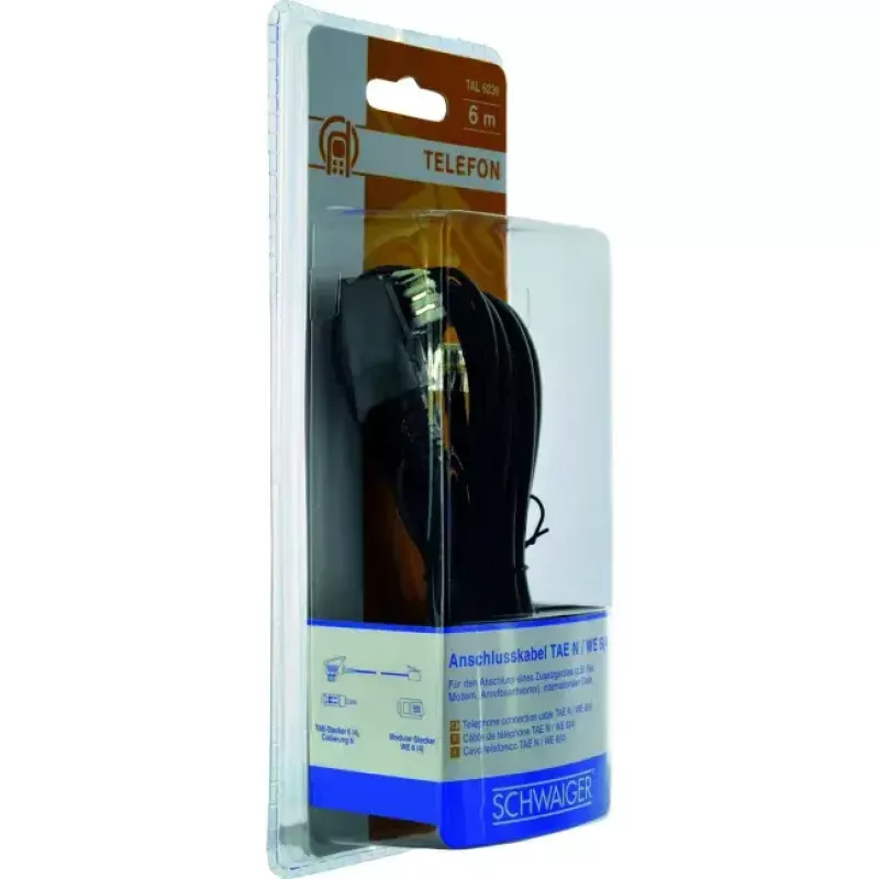 Cabo RJ-11 Schwaiger TAL6236533 6,0 m TAE-N preto