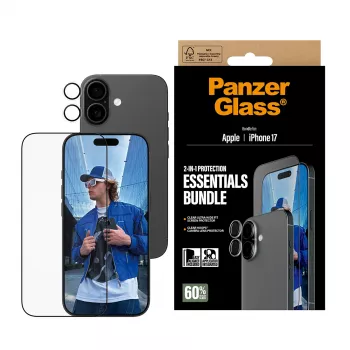 PanzerGlass Pacote essencial 2 em 1 iPhone 17 resistente a riscos e choques