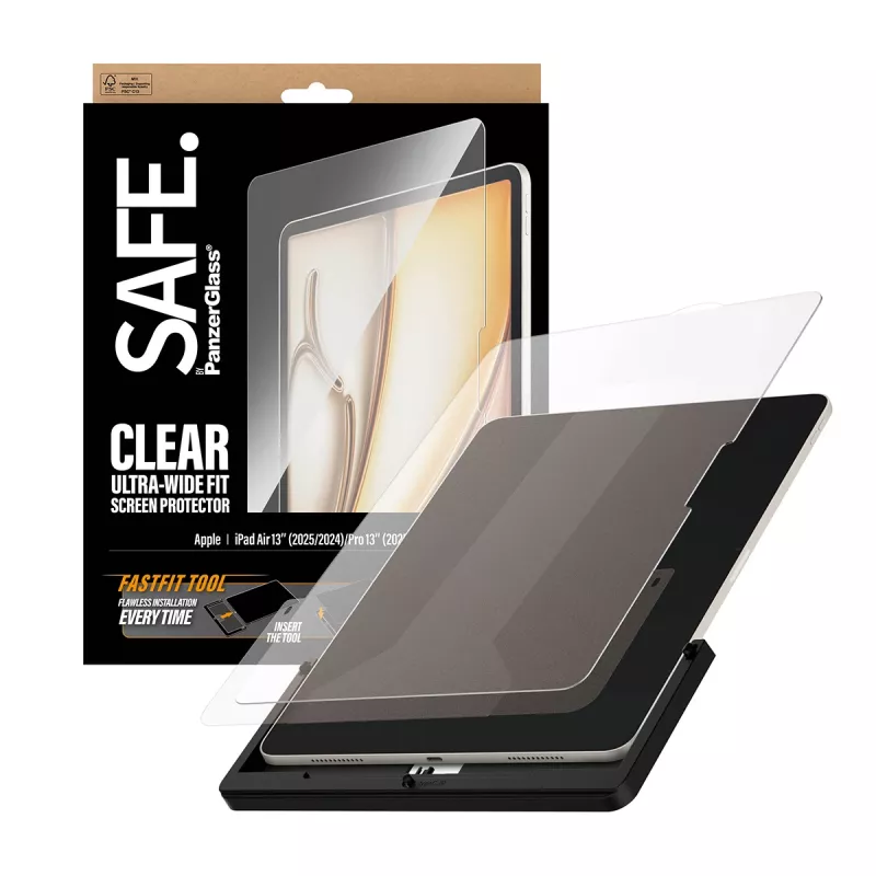 PanzerGlass SAFE. by ® película de proteção de ecrã iPad Air 13 polegadas (2024-2026) | Pro 13 polegadas (2024-2025) | ajuste ultra amplo com ferramenta Fastfit