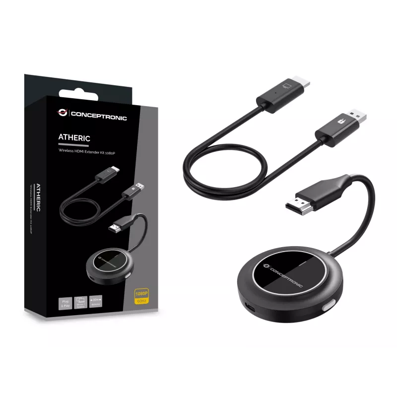 Kit extensor HDMI sem fios CONCEPTRONIC ATHERIC02B – Dongle, HDMI/USB, 1080p (1920x1080), alimentado por USB