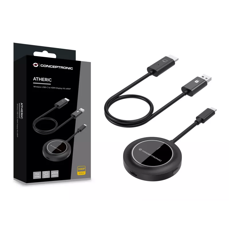 Conceptronic ATHERIC01B Kit de ecrã USB-C para HDMI sem fios 1080P