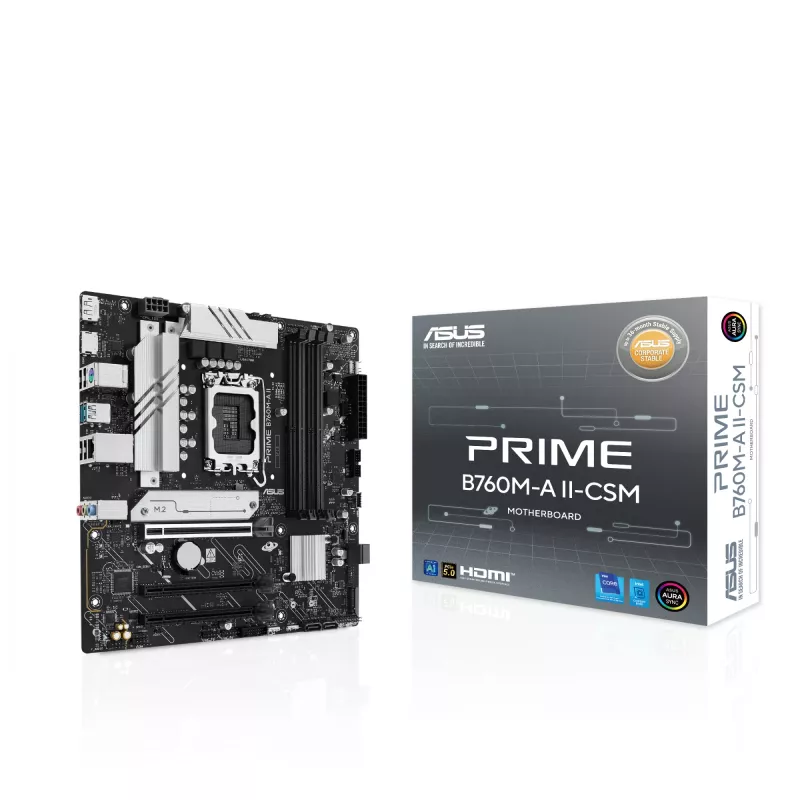 Placa-mãe ASUS PRIME B760M-A II-CSM — Intel B760, LGA1700, microATX, DDR5, até 256 GB, M.2/PCIe 4.0/SATA III, Ethernet 2,5 Gb