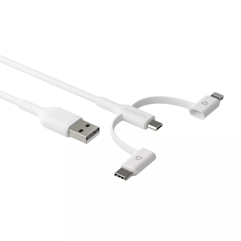 dbramante1928 re-charge - cabo 3-em-1 – USB-A para USB-A, C e Lightning - branco