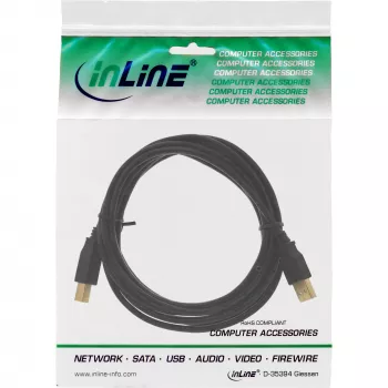 Cabo USB 2.0 InLine Type-A macho para Type-B fêmea, 1,5 m, preto, contactos dourados