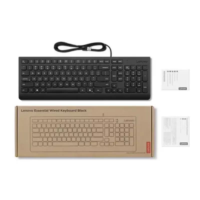 Teclado USB com fio tamanho completo Lenovo 4Y41R64642 — Layout dinamarquês, 105 teclas, preto
