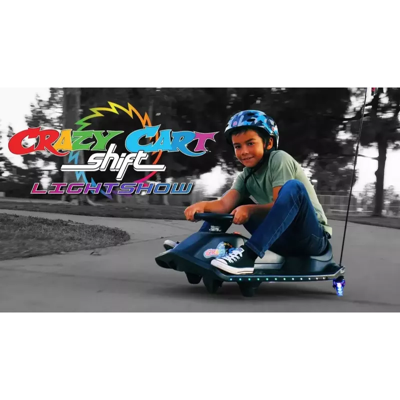 Kart elétrico de drift Razor CRAZY CART Shift Lightshow — bateria de lítio recarregável, espetáculo de luzes LED, 13 km/h, 40 min