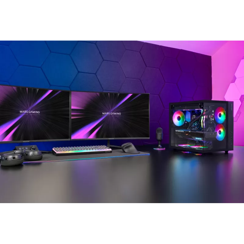 Caixa para PC TACENS Mars Gaming MCV-ONE Midi Tower – preto, ATX/Micro-ATX/Mini-ITX, vidro temperado, suporta ventoinhas de 120 mm