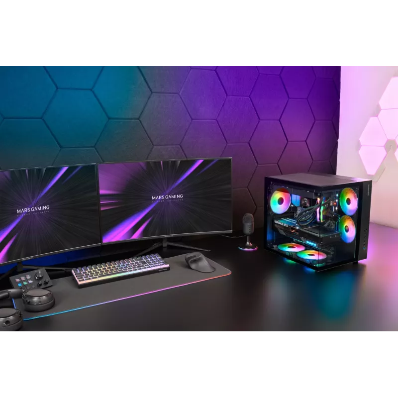 Caixa para PC TACENS Mars Gaming MCV-ONE Midi Tower – preto, ATX/Micro-ATX/Mini-ITX, vidro temperado, suporta ventoinhas de 120 mm