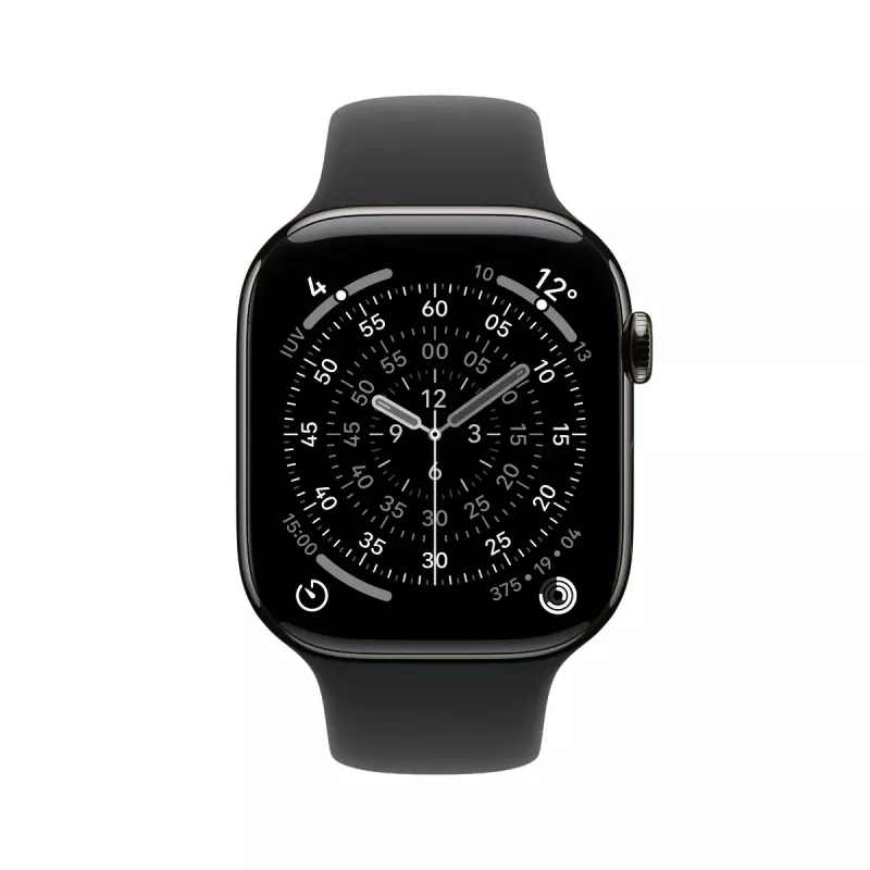 Smartwatch Apple Watch Series 11 GPS + Cellular 46mm caixa Titanium Slate bracelete desportiva preta S/M