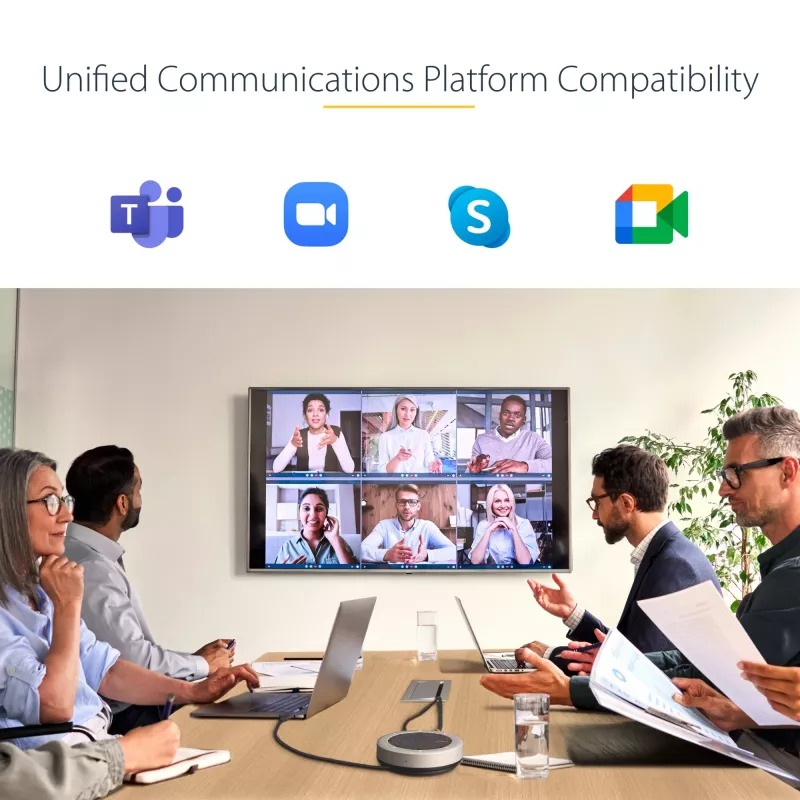 StarTech.com USB-C Speakerphone Docking Station, Mini Portable Conference Speaker e Audio Dock, USB-C para VGA/4K HDMI, 2x USB-A Hub, microfone/altifalante, Teams/Zoom/Softphone Speakerphone