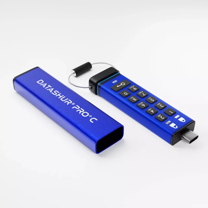 iStorage datAshur PRO+C 256GB | Certificado FIPS 140-3 Nível 3 | Unidade USB Type-C segura | Encriptação de hardware AES-XTS 256 bits | Protegida por PIN | Adaptador Tipo C-A incluído
