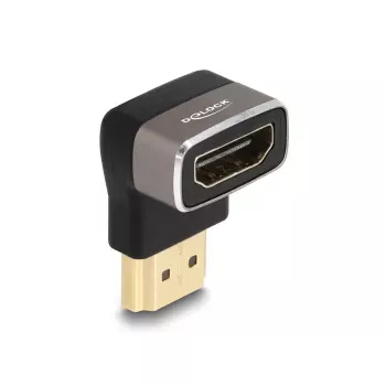 Adaptador HDMI DeLOCK ficha para conector fêmea 90° dobrado para cima 8K 60 Hz cinzento metal