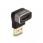 Adaptador HDMI DeLOCK ficha para conector fêmea 90° dobrado para cima 8K 60 Hz cinzento metal