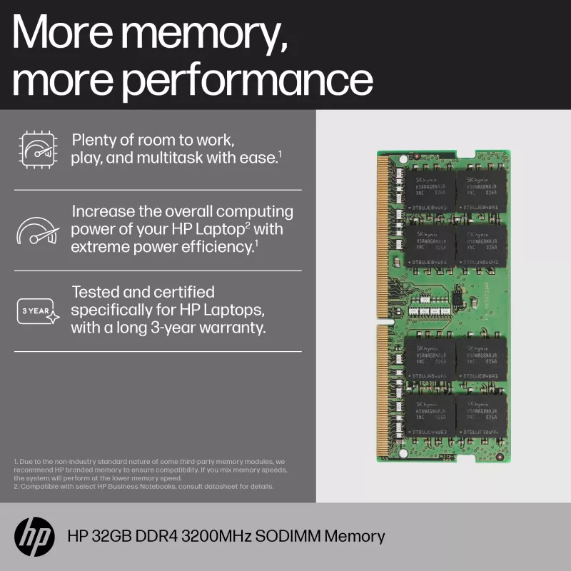 Memória HP 8GB DDR4 3200 SODIMM, Business, Windows 10, Windows 11, 70 mm, 30 mm, 1,5 mm, 8 g