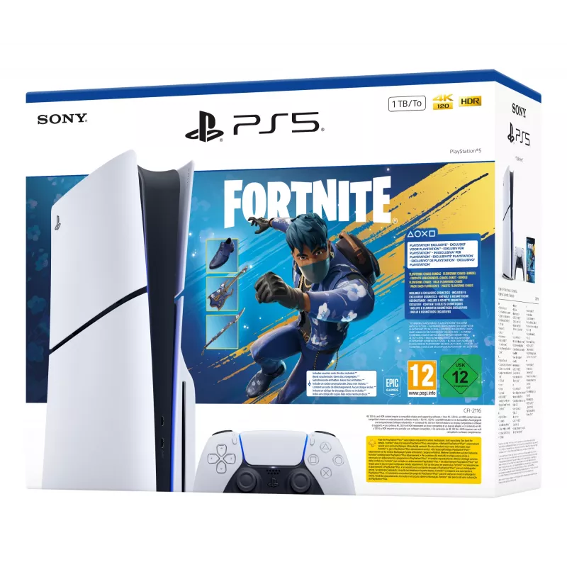 Sony PlayStation 5 - Pacote Fortnite Flowering Chaos 1 TB Wi-Fi preto, branco