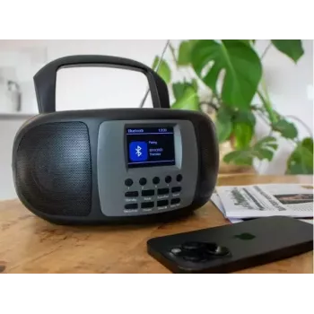 Rádio portátil DAB+/FM Lenco SCD-860 com Bluetooth, leitor de CD, ecrã TFT de 2,4 polegadas, 2×2W, AUX, pilha/fonte de alimentação