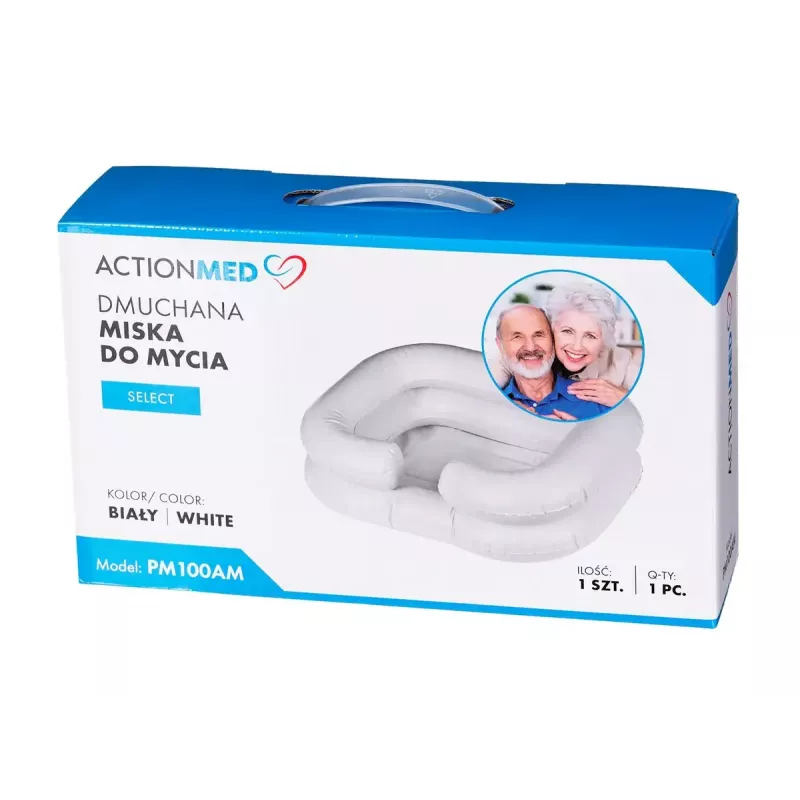 Bacia de lavagem insuflável ActionMed PM100AM — bacia retangular de higiene e reabilitação com bomba, branco