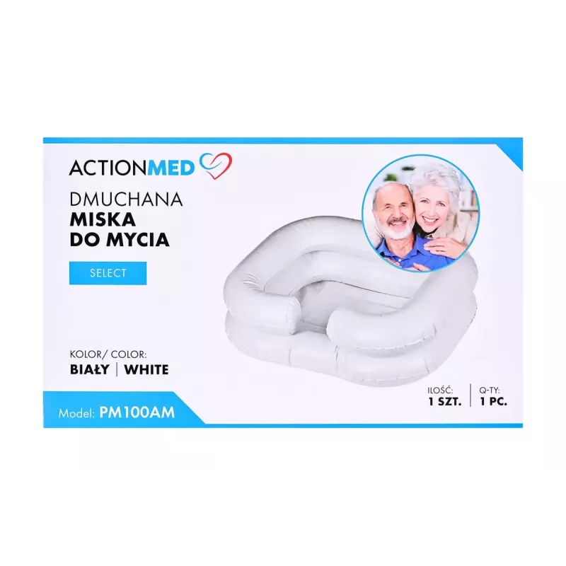 Bacia de lavagem insuflável ActionMed PM100AM — bacia retangular de higiene e reabilitação com bomba, branco
