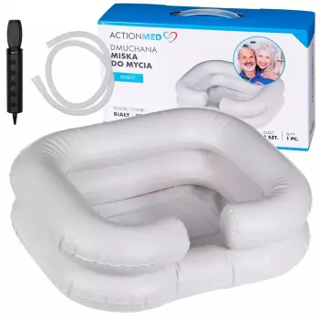 Lavatório insuflável ActionMed PM100AM — bacia retangular de higiene e reabilitação com bomba, branco