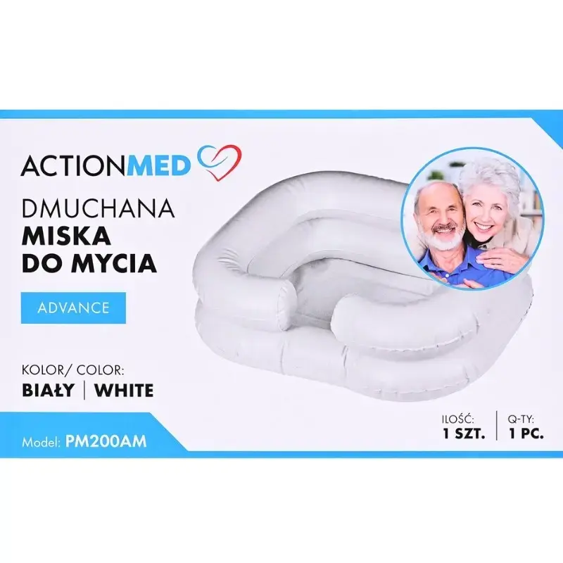 Bacia de lavagem insuflável ActionMed PM200AM — bacia de higiene retangular portátil, branco, bomba e mangueira incluídas