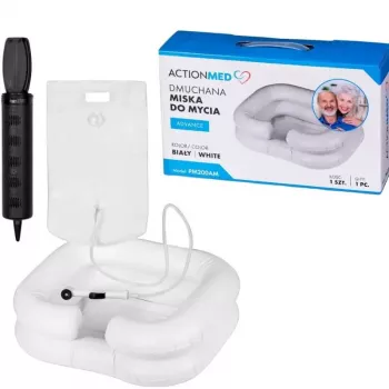 Bacia de lavar insuflável ActionMed PM200AM — bacia retangular portátil de higiene, branco, bomba e tubo incluídos