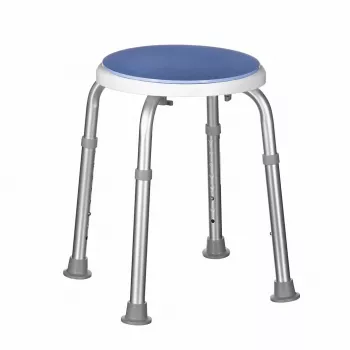 Banco de duche giratório ActionMed KP400AM – banco de duche redondo compacto giratório, altura ajustável, 4 pernas, pés antiderrapantes, prateado