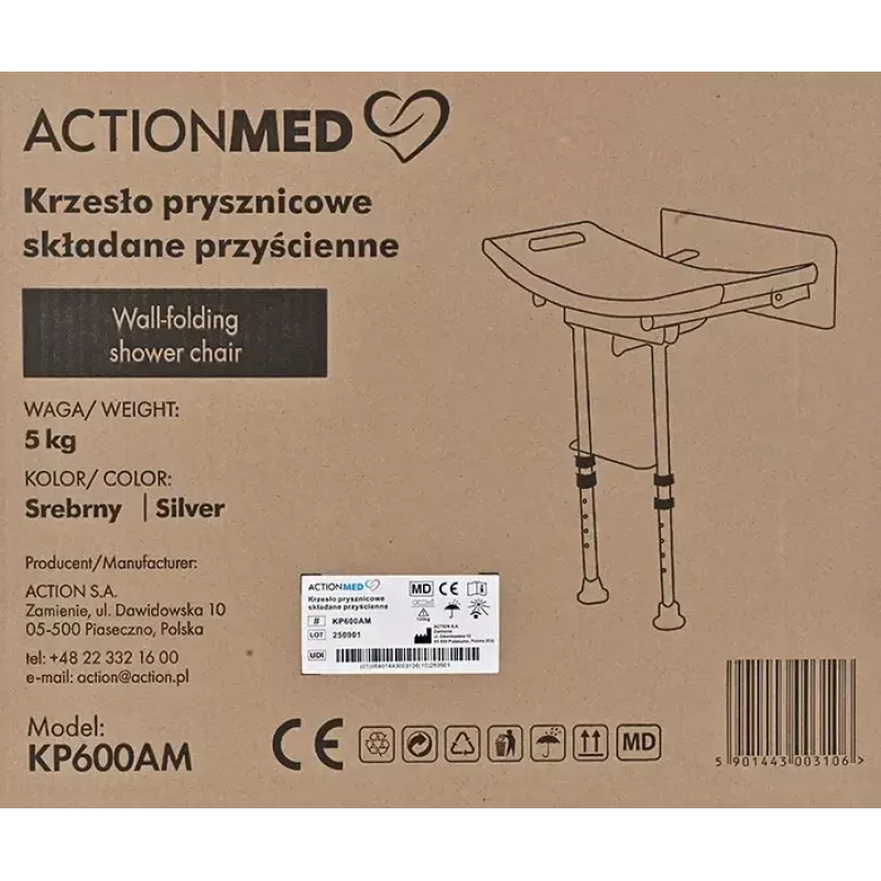 ActionMed KP600AM cadeira de duche rebatível de parede