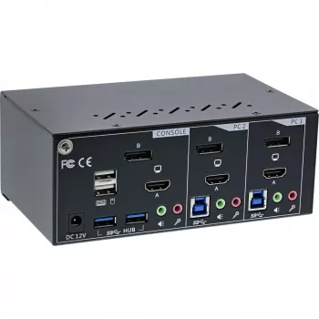 Comutador KVM de secretária InLine, 2 portas, monitor duplo, DP+HDMI, 4K, USB 3.0, áudio