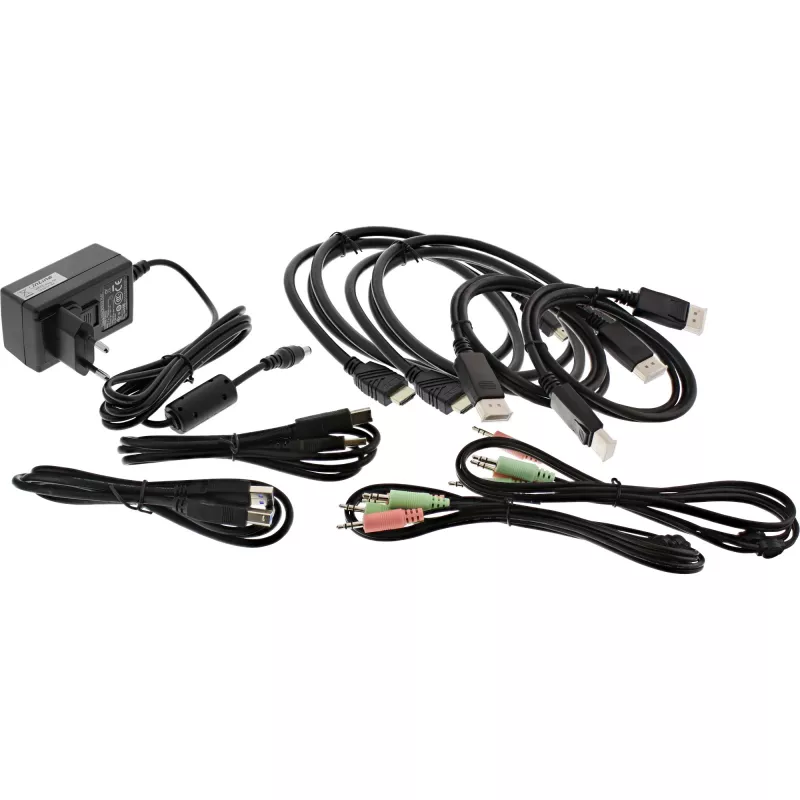 Comutador KVM de secretária InLine, 2 portas, monitor duplo, DP+HDMI, 4K, USB 3.0, áudio