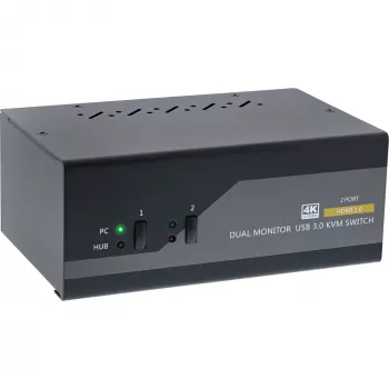 Comutador KVM de secretária InLine 62652I 2 portas monitor duplo HDMI 4K USB 3.0 áudio