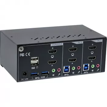 Comutador KVM de secretária InLine 62652I 2 portas monitor duplo HDMI 4K USB 3.0 áudio