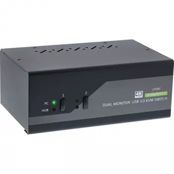 Comutador KVM de secretária InLine, 2 portas, monitor duplo DP 1.2, 4K, USB 3.0, áudio