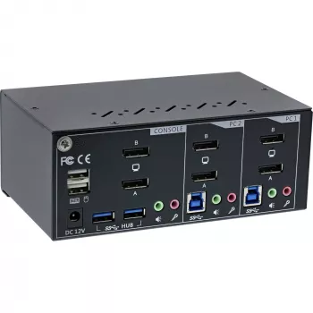 Comutador KVM de secretária InLine, 2 portas, monitor duplo DP 1.2, 4K, USB 3.0, áudio
