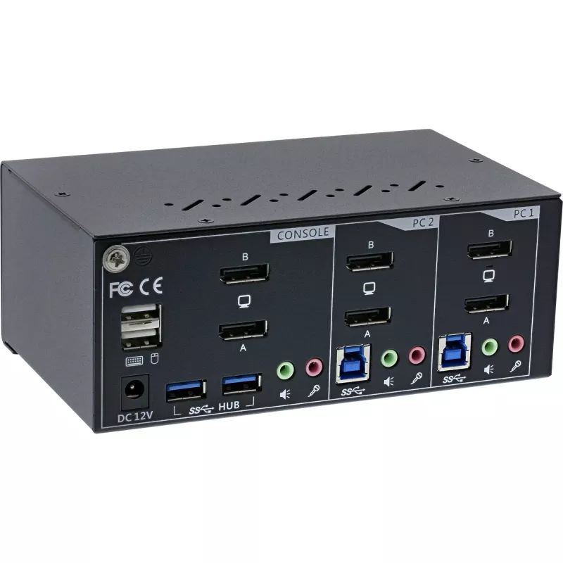 Comutador KVM de secretária InLine, 2 portas, monitor duplo DP 1.2, 4K, USB 3.0, áudio