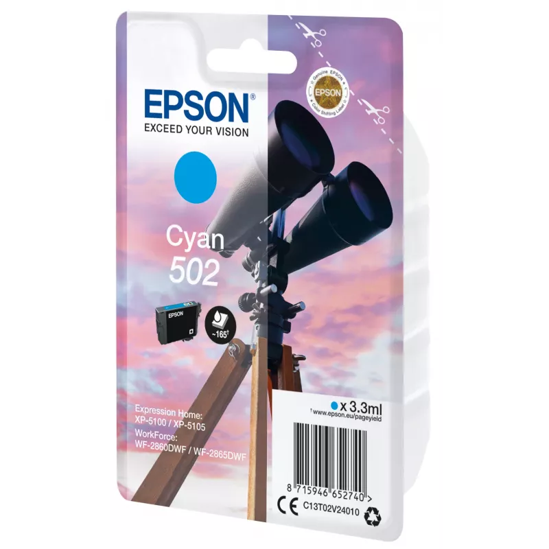 Epson Embalagem individual tinta 502 ciano, rendimento padrão, ciano, 3,3 ml, 1 unid., 165 páginas