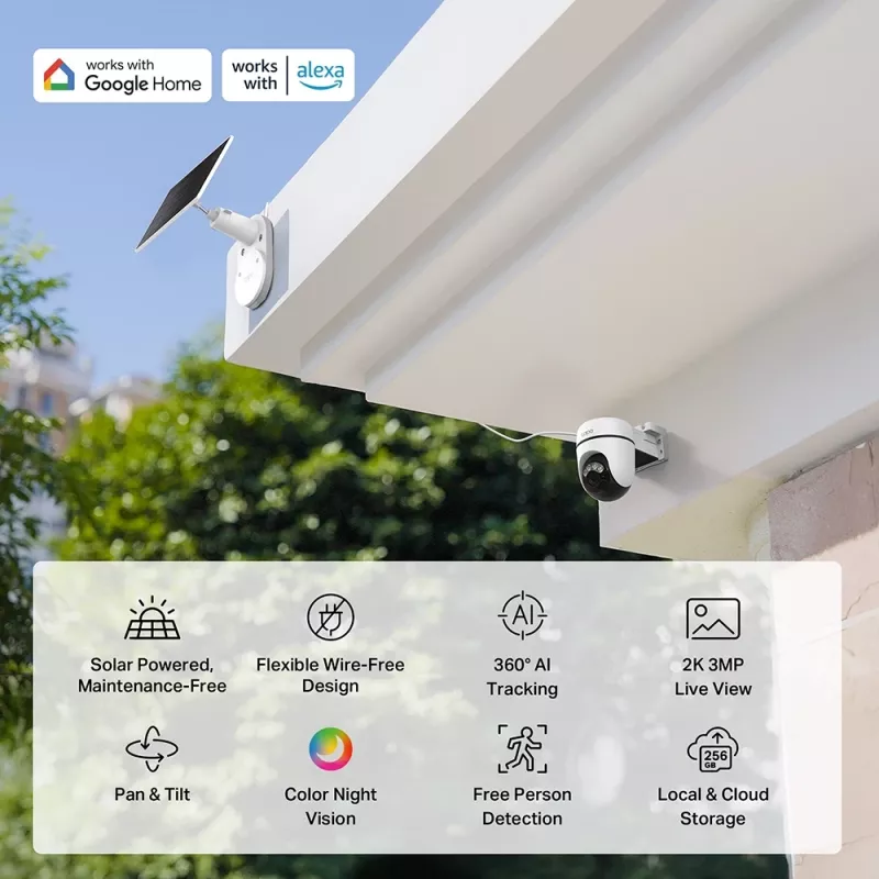 TP-Link Tapo Kit de câmara de segurança com painel/tilt alimentada por energia solar