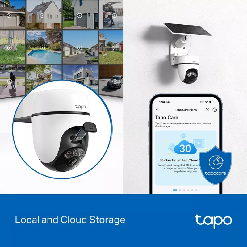 TP-Link Tapo Kit de câmara de segurança com painel/tilt alimentada por energia solar
