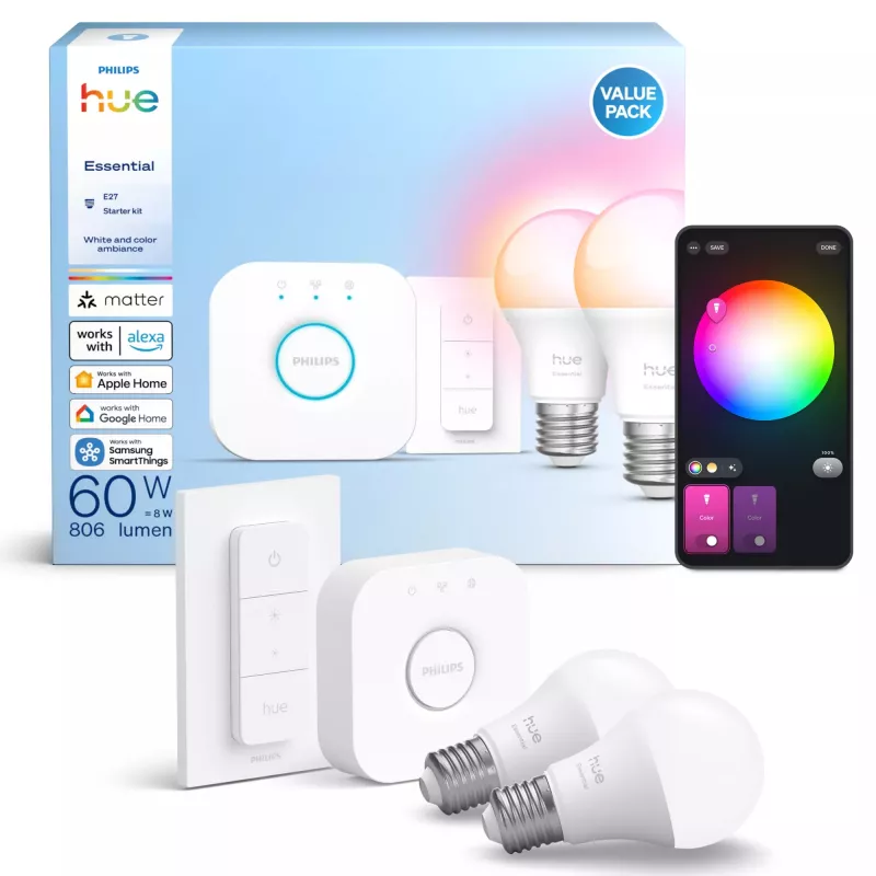 Lâmpada LED inteligente Philips Hue White and Colour Ambience E27 Bluetooth 8 W, 111 mm, 6 cm Ø (pack de 2)