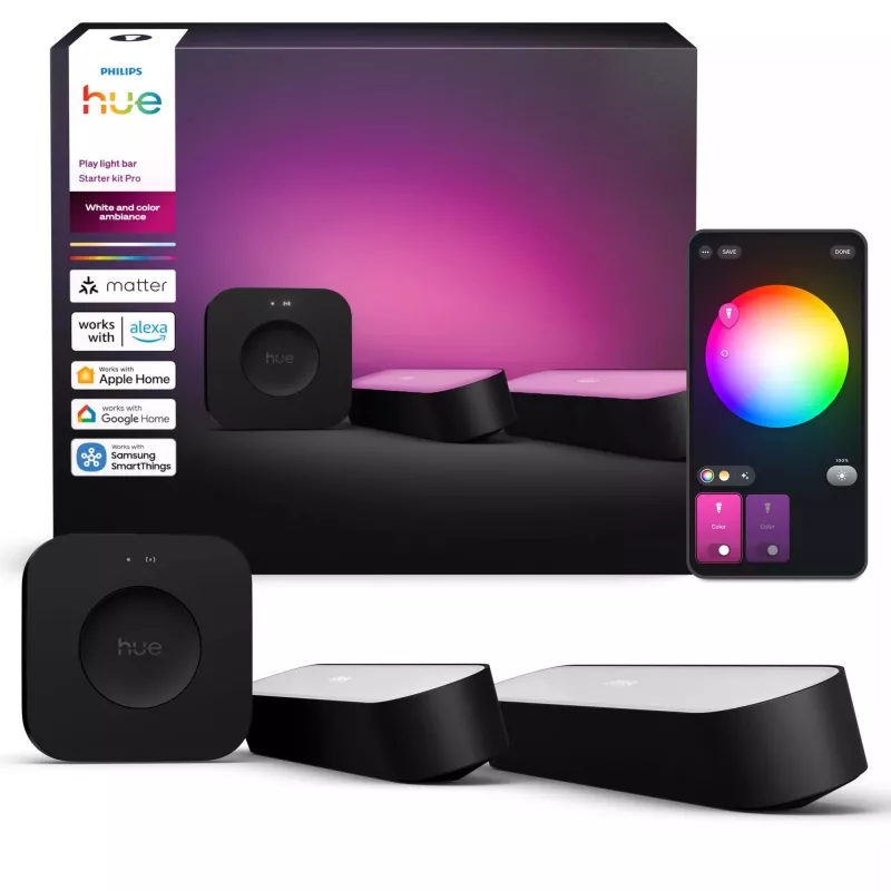 Philips Hue Play light bars Kit inicial – 2 Play light bars + Hue Bridge Pro, Bluetooth, preto, ficha Type-C