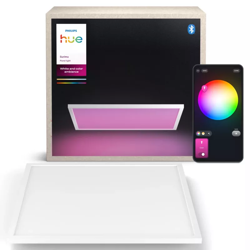 Painel LED quadrado Philips Surimu Square Panel, Bluetooth, branco, caixa de alumínio, 220–240 V