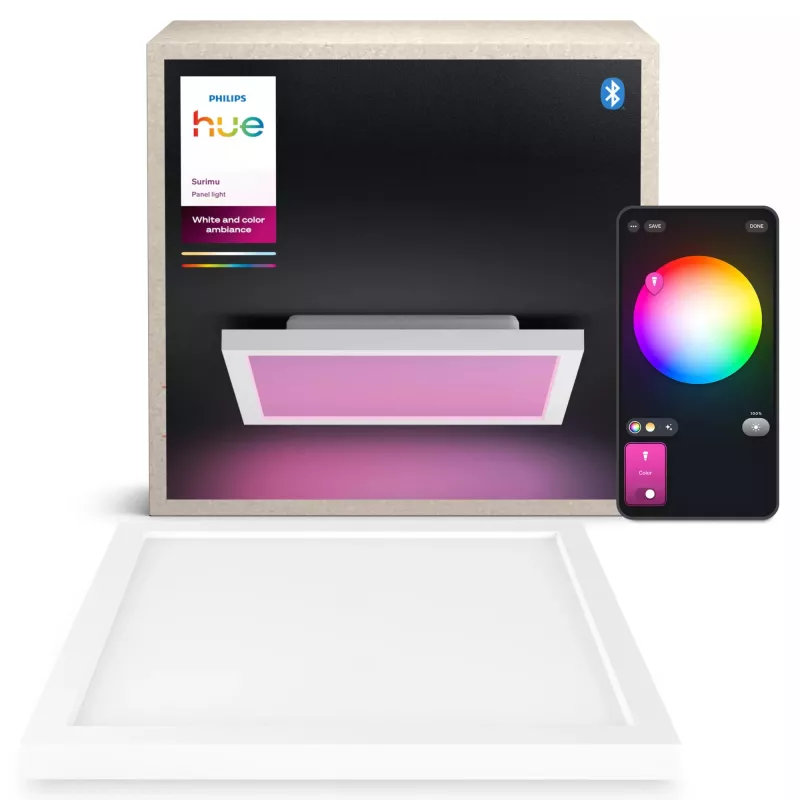 Philips Surimu Square Panel, lâmpada de teto inteligente, Bluetooth/Zigbee, branco, alumínio, multi, 2000 K
