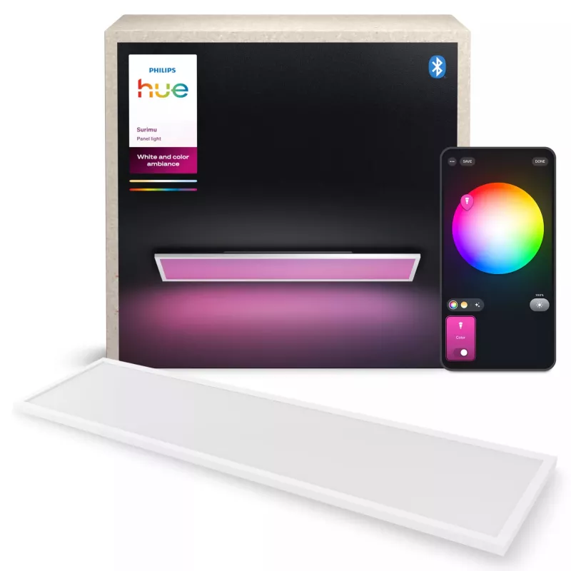 Philips Surimu Painel retangular lâmpada de teto inteligente, Bluetooth/Zigbee, 1200×300×48 mm, 220–240 V, branco